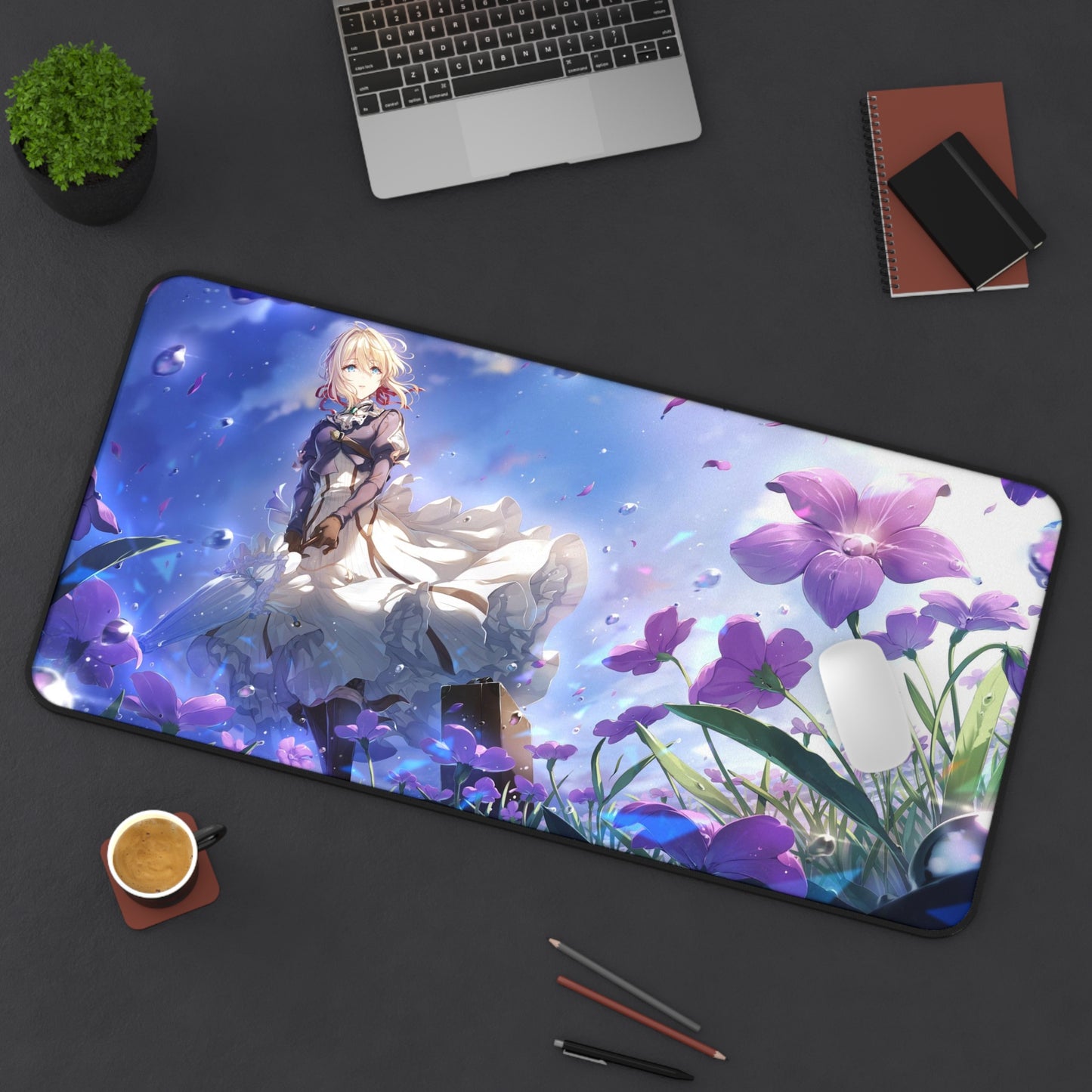 Violet Evergarden Desk Mat - Anime Flowers Field Mousepad - XXL Gaming Mousepad - Non Slip Manga Playmat