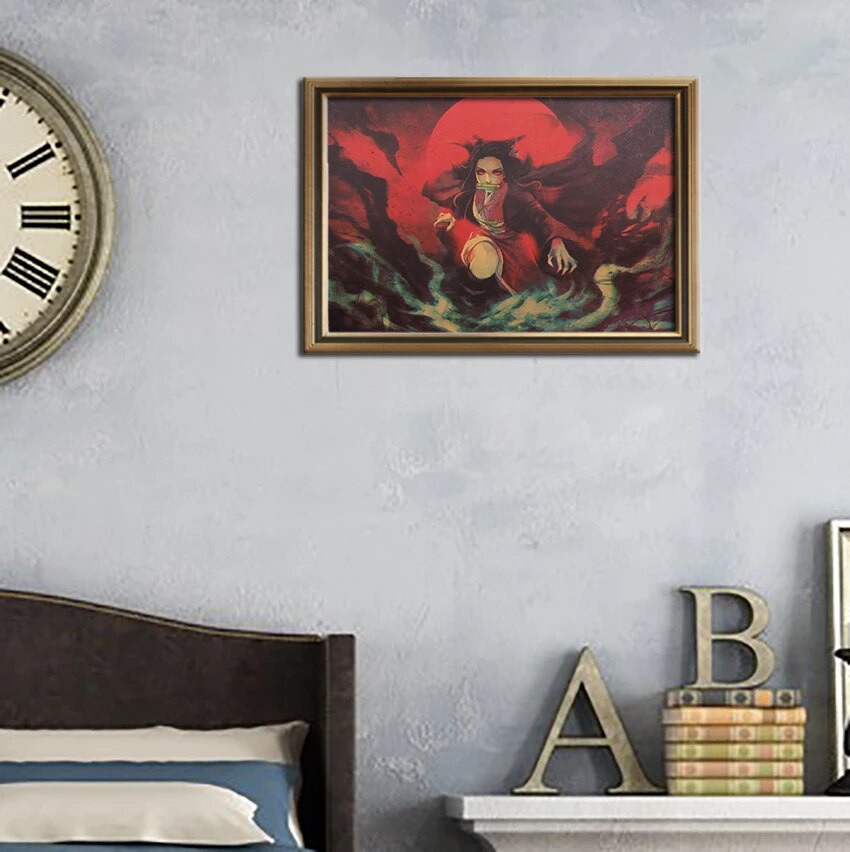 TIE LER Demon Slayer Poster Decoration JapaneseAnime Kraft Paper Poster Interior Art Wall Decoration Painting 50.5x35cm
