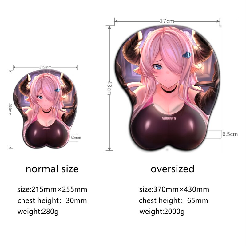 Tapis de souris Granblue Fantasy Narumeia 3D en silicone souple avec gros seins, tapis de bureau sexy Oppai de très grande taille pour gamer