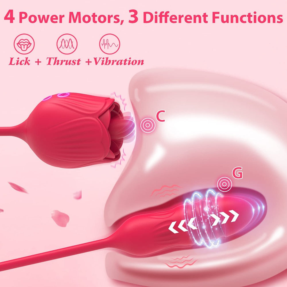 Rose Toy Dildo Vibromasseur Poussant pour Femmes Oeuf Clitoris Sucker Stimulateur Langue Léchage Adultes Produits Sucer Jouets Sexuels Femelle
