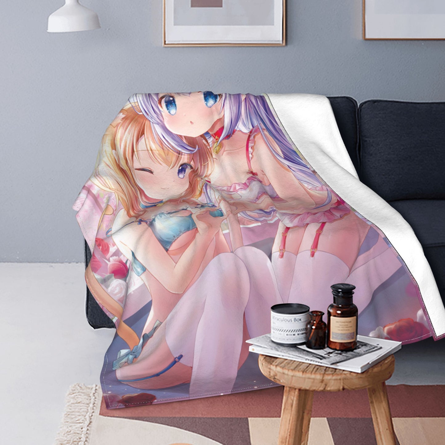 Japanese Hot Anime Cute Girl Modern Blanket Flannel Soft Plush Sofa Bed Throwing Cartoon Blankets Otaku Waifu Gift for Bed Decor