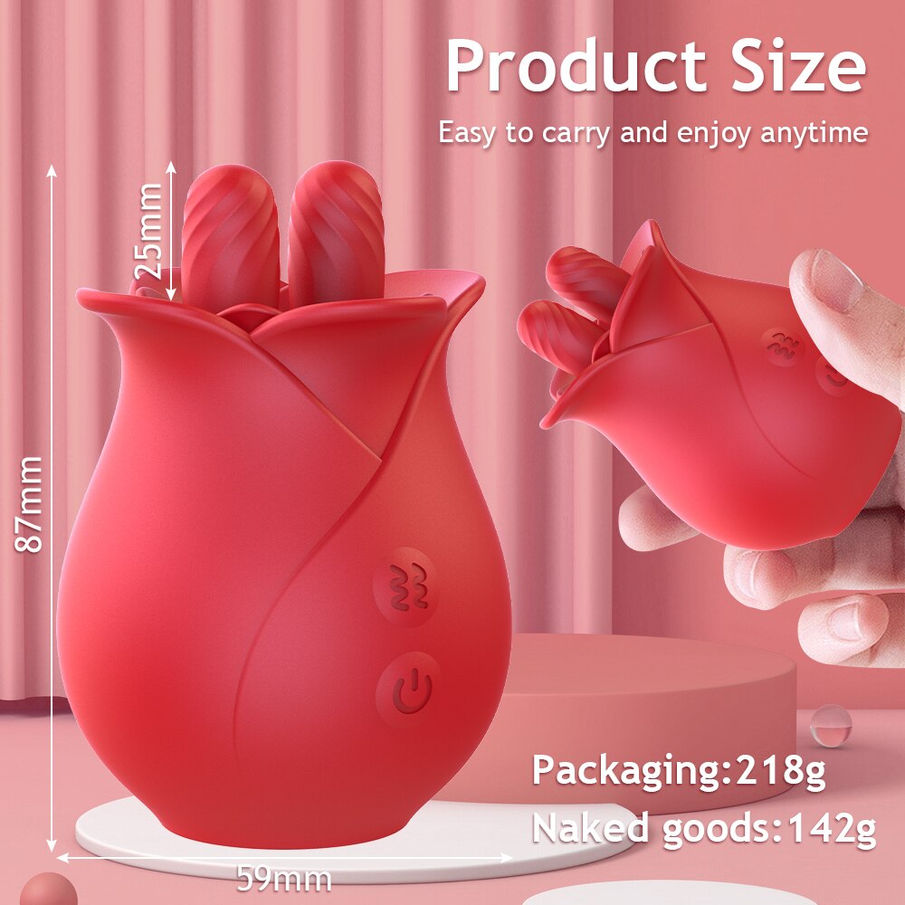 Clitoral Tongue Licking Rose Toy Clitoris G Spot Dual Wiggling Stimulator Erotic Vibrator Quick Orgasm Sex Toy for Women Product