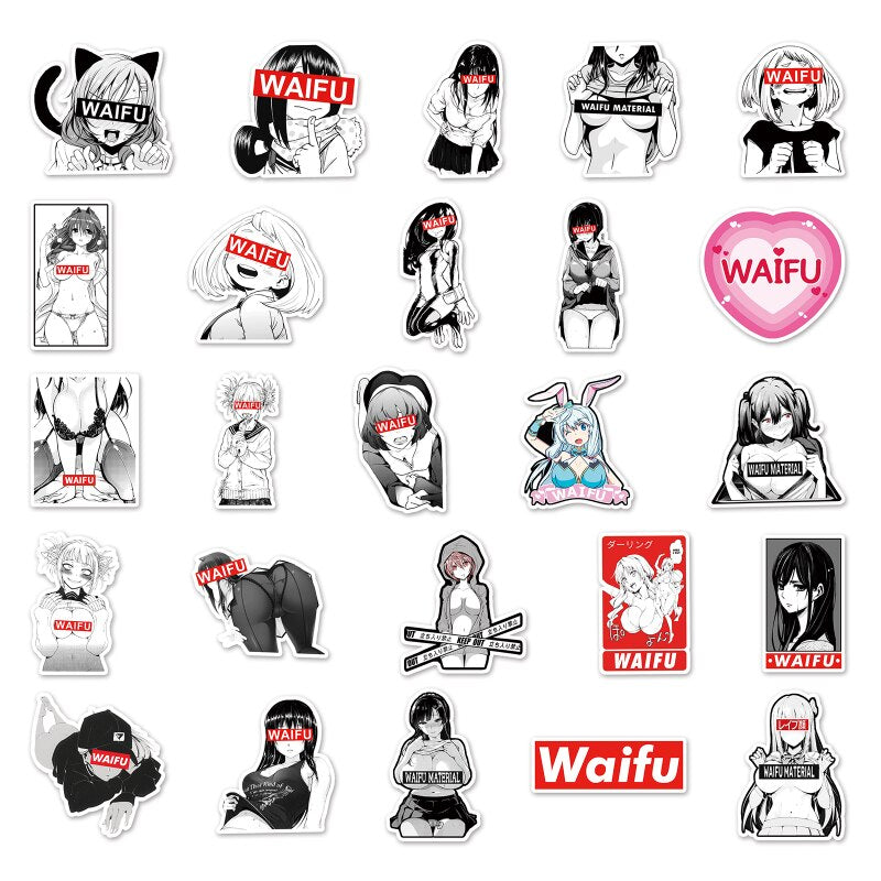 Lot de 10/30/51 autocollants sans fin Anime Sexy Waifu Girl Graffiti pour bagages, ordinateur portable, scooter, téléphone portable, voiture, jouets, cadeau