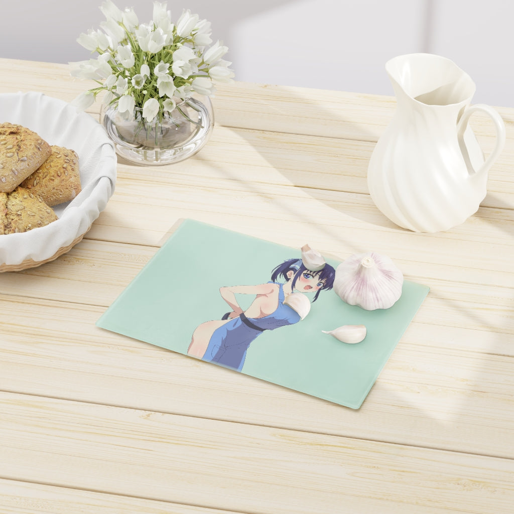 Glass Cutting Board - Charcuterie and Cheese Board - Sexy Apron Big Anime Boobs