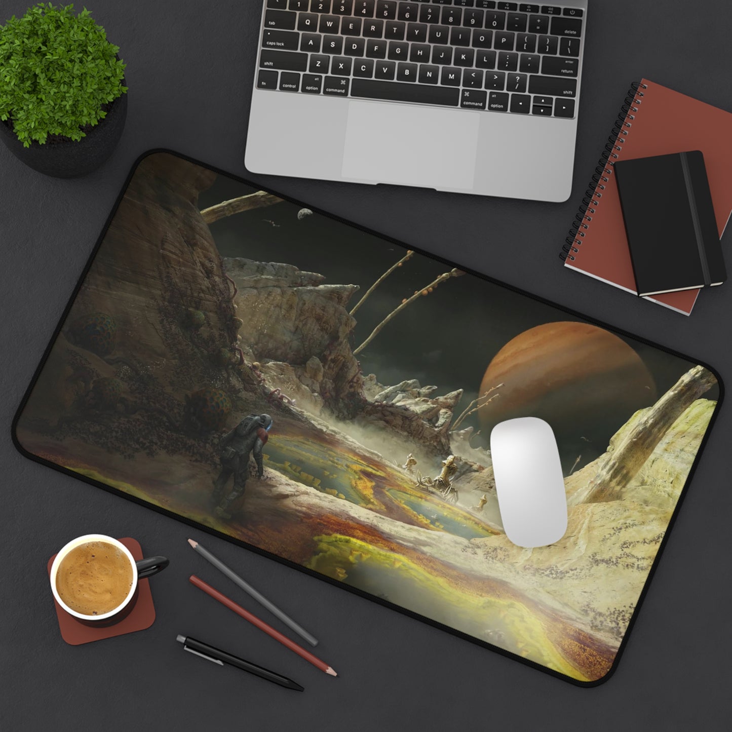 Starfield Mousepad - Space Planet Exploration Concept Art - XXL Gaming Desk Mat - Non Slip Gamer Playmat