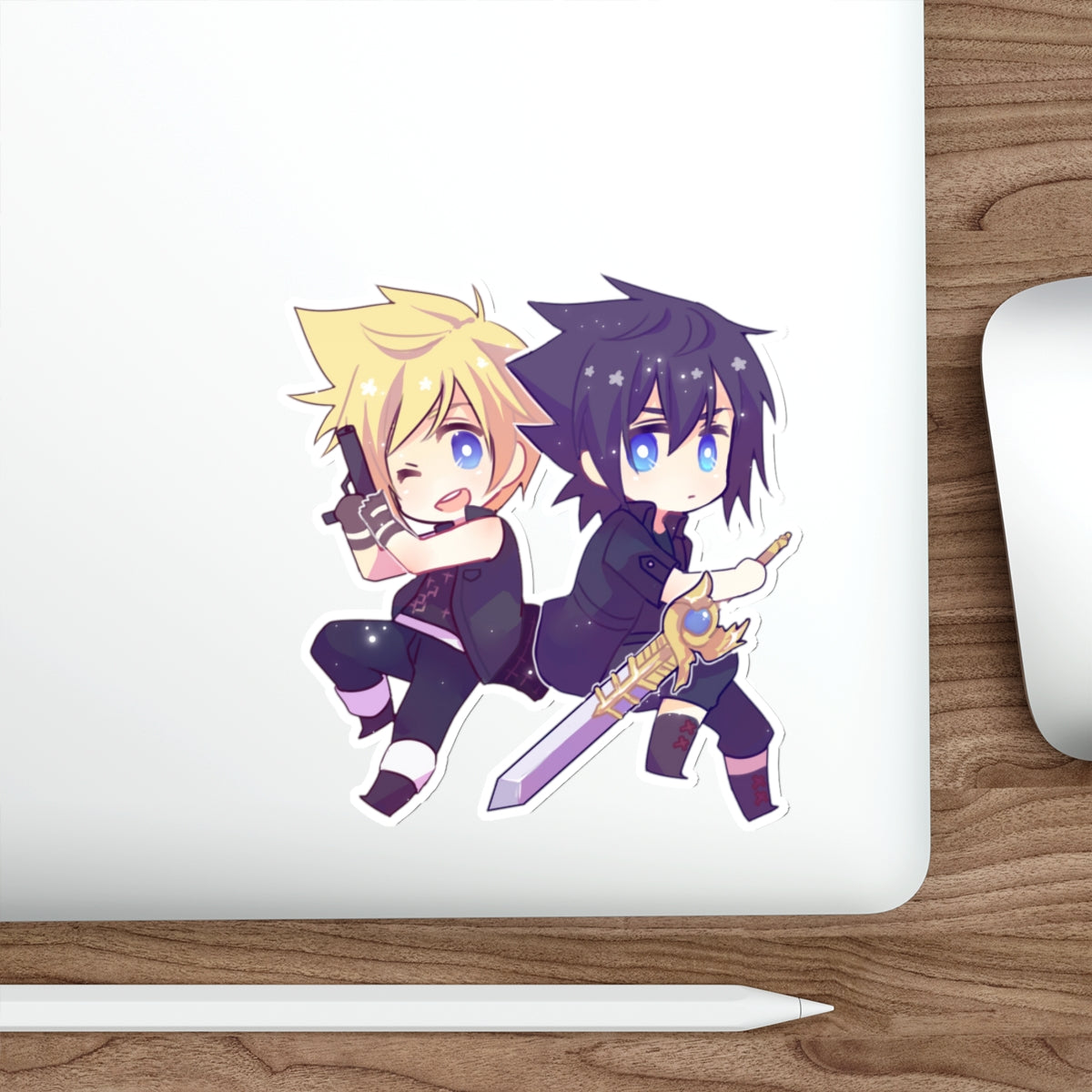 Autocollant étanche FFXV - Autocollant de voiture en vinyle de jeu premium Chibi Prompto et Noctis - Autocollant Final Fantasy 15 pour fenêtre