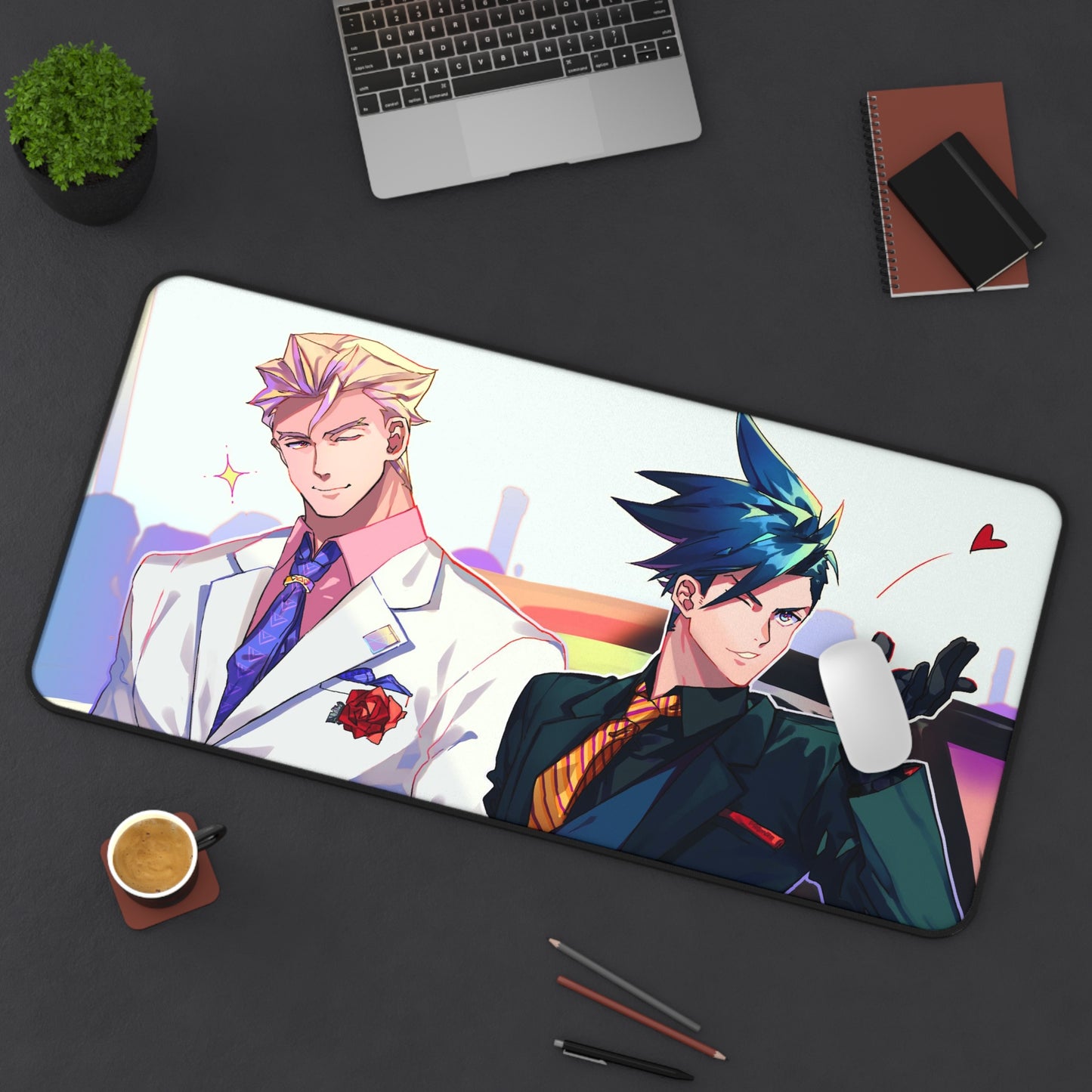 Promare Desk Mat - Kray and Galo Husbandos Anime Mousepad - Non Slip Manga Playmat