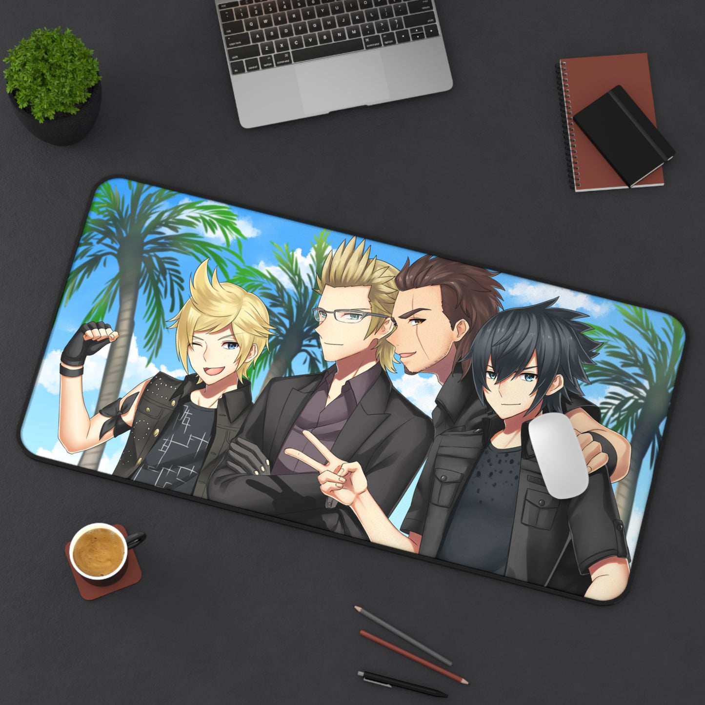 Final Fantasy 15 Party Members Desk Mat - FFXV Gaming Mousepad - XXL Non Slip Anime Playmat - Prompto Ignis Gladiolus Noctis