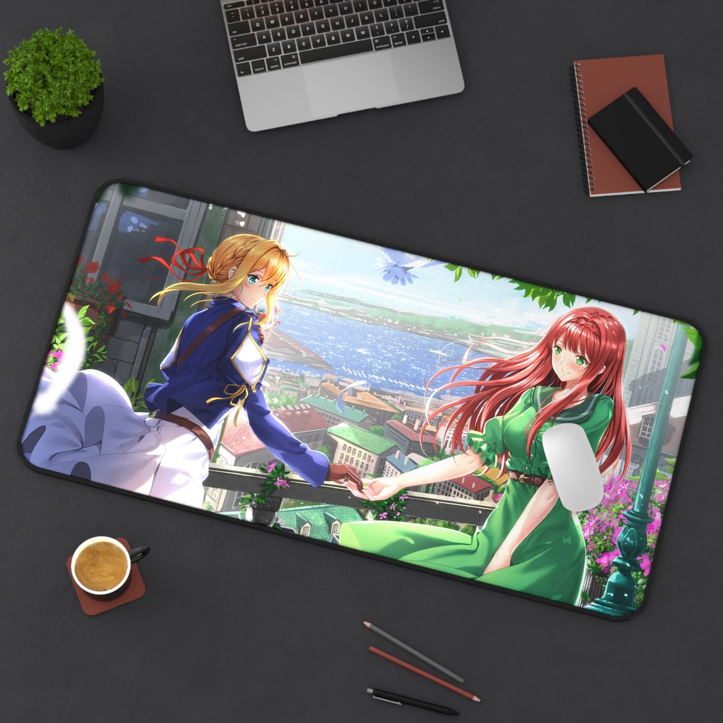 Violet Evergarden Desk Mat - Violet and Luculia Anime Waifus Mousepad - XXL Gaming Mousepad - Non Slip Manga Playmat