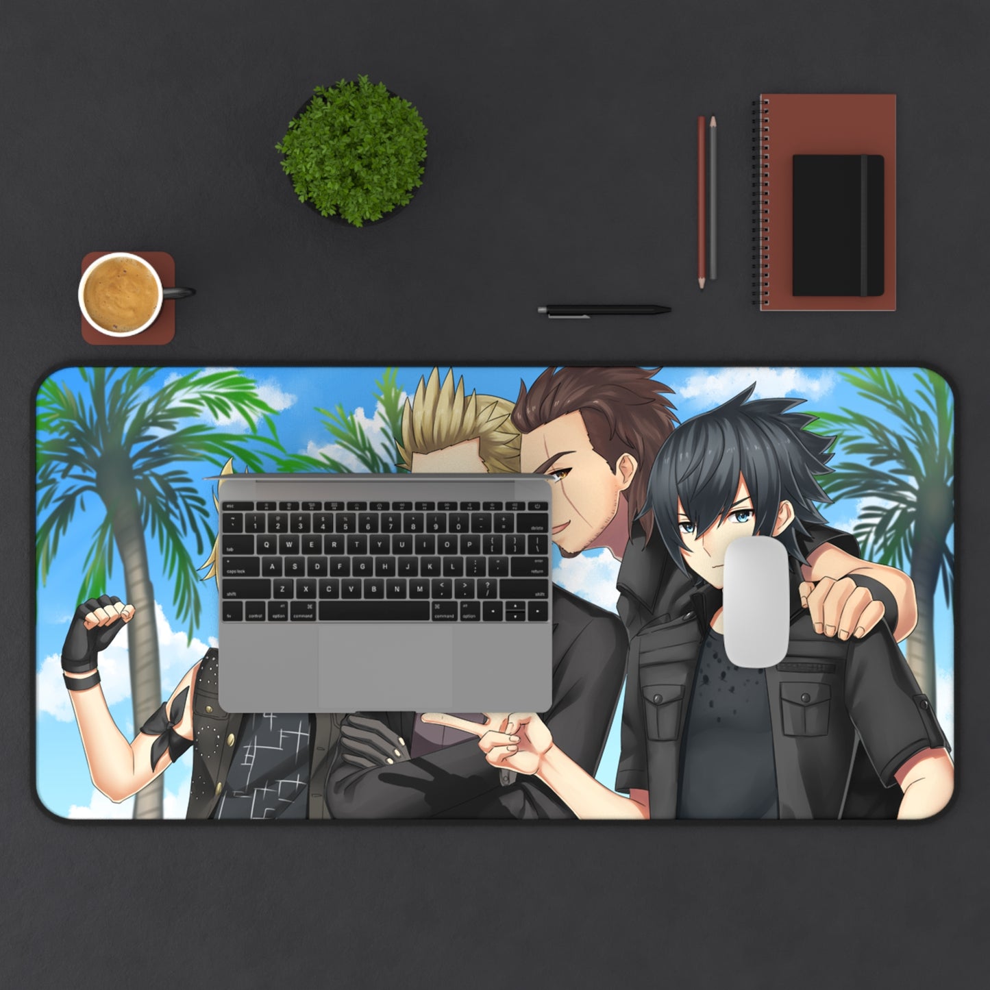 Final Fantasy 15 Party Members Desk Mat - FFXV Gaming Mousepad - XXL Non Slip Anime Playmat - Prompto Ignis Gladiolus Noctis