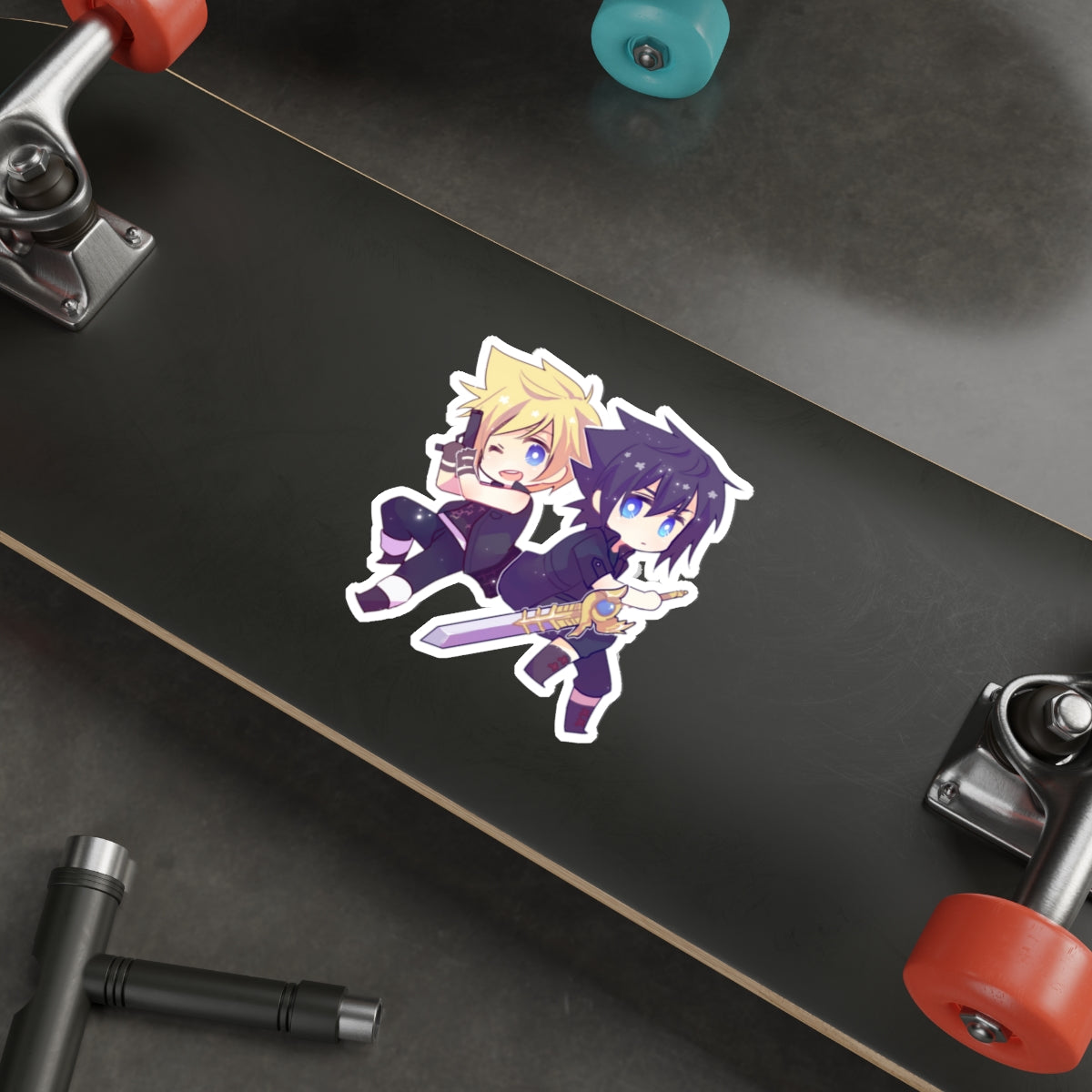 Autocollant étanche FFXV - Autocollant de voiture en vinyle de jeu premium Chibi Prompto et Noctis - Autocollant Final Fantasy 15 pour fenêtre