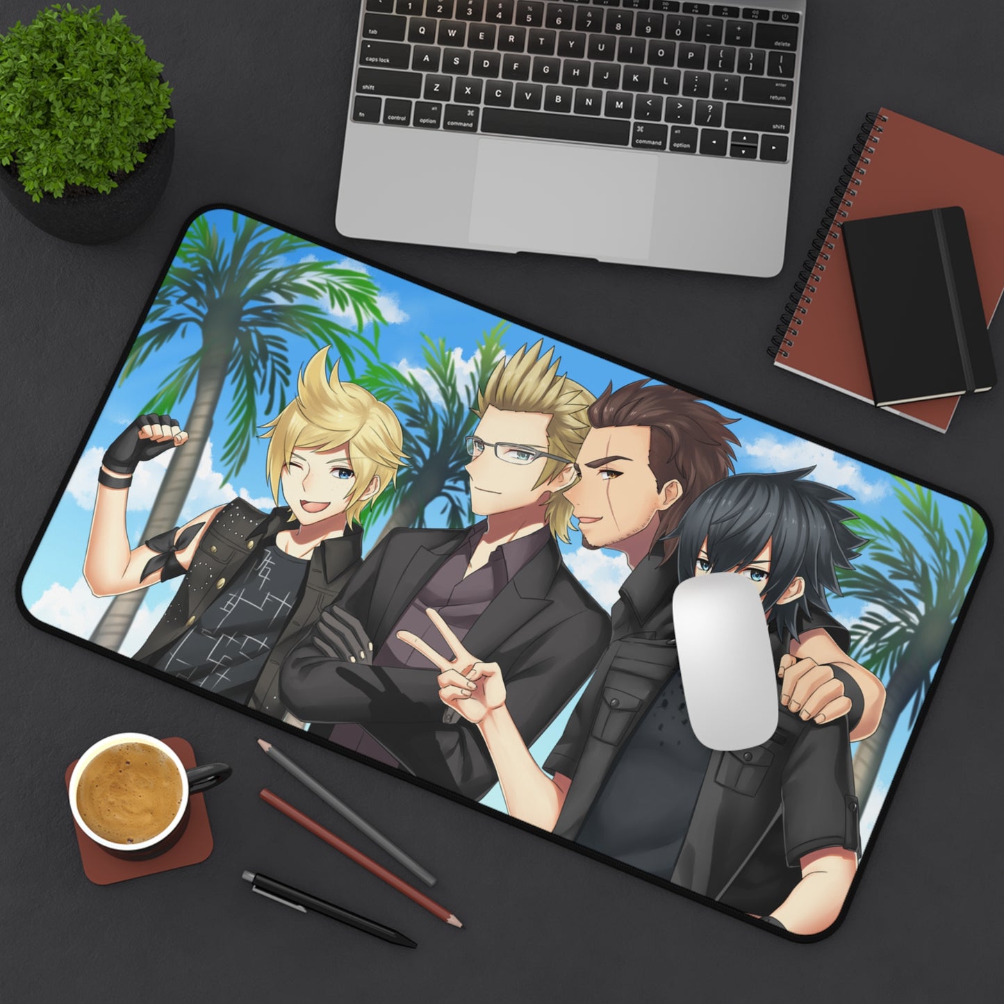 Final Fantasy 15 Party Members Desk Mat - FFXV Gaming Mousepad - XXL Non Slip Anime Playmat - Prompto Ignis Gladiolus Noctis