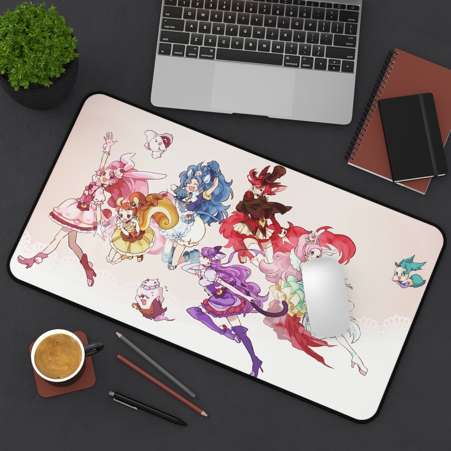 KiraKira Pretty Cure A La Mode Desk Mat - All Cures Characters Mousepad - Non Slip Precure Playmat