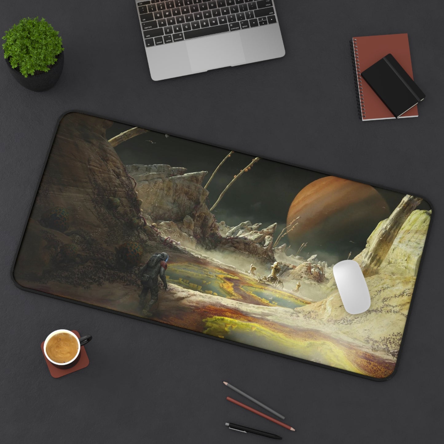 Starfield Mousepad - Space Planet Exploration Concept Art - XXL Gaming Desk Mat - Non Slip Gamer Playmat