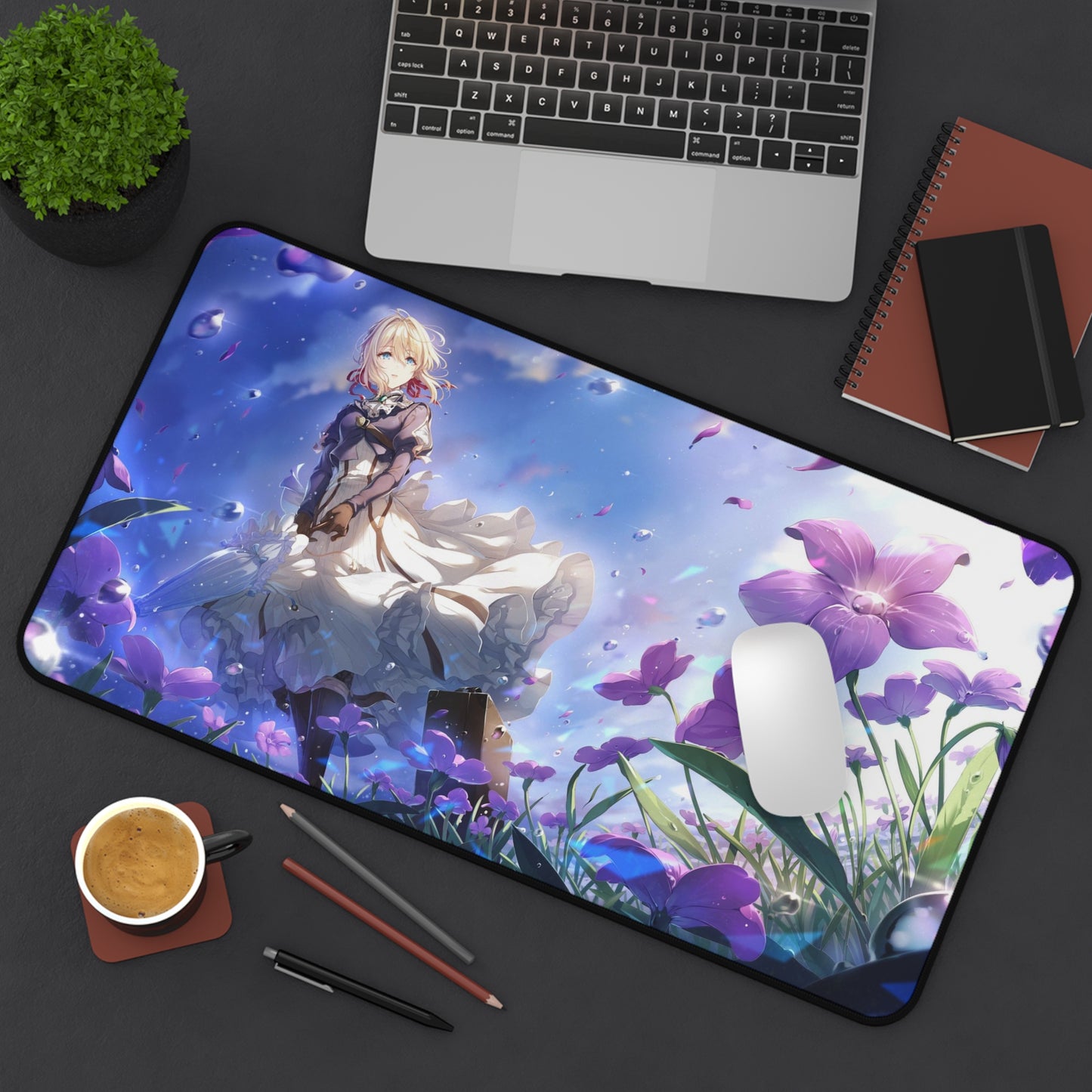 Violet Evergarden Desk Mat - Anime Flowers Field Mousepad -  XXL Gaming Mousepad - Non Slip Manga Playmat