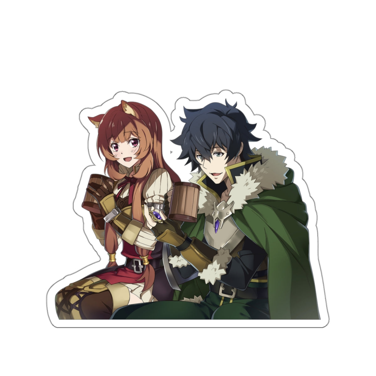 Autocollant imperméable The Rising of the Shield Hero - Autocollant en vinyle Anime Raphtalia et Naofumi Iwatani - Autocollant pour pare-chocs de voiture - Autocollant pour ordinateur portable