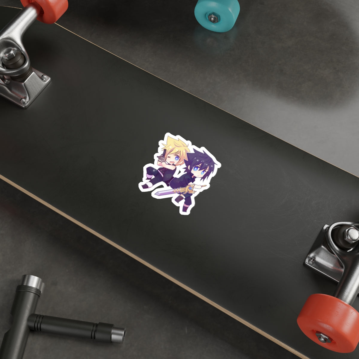 Autocollant étanche FFXV - Autocollant de voiture en vinyle de jeu premium Chibi Prompto et Noctis - Autocollant Final Fantasy 15 pour fenêtre