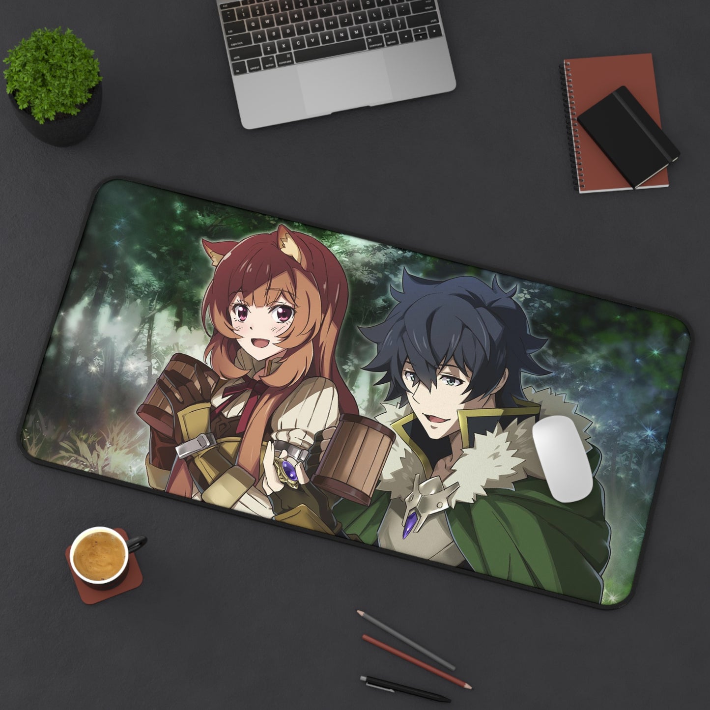 The Rising of the Shield Hero Desk Mat - Raphtalia and Naofumi Iwatani Anime Mousepad - Non Slip Manga Playmat