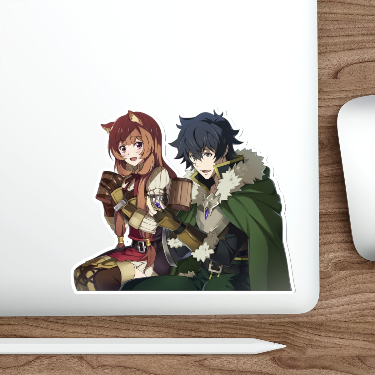 Autocollant imperméable The Rising of the Shield Hero - Autocollant en vinyle Anime Raphtalia et Naofumi Iwatani - Autocollant pour pare-chocs de voiture - Autocollant pour ordinateur portable