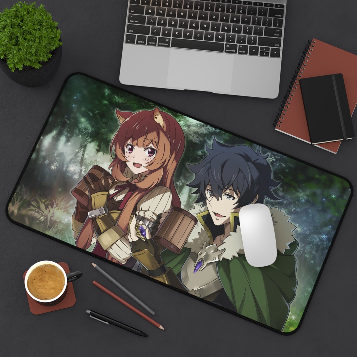 The Rising of the Shield Hero Desk Mat - Raphtalia and Naofumi Iwatani Anime Mousepad - Non Slip Manga Playmat