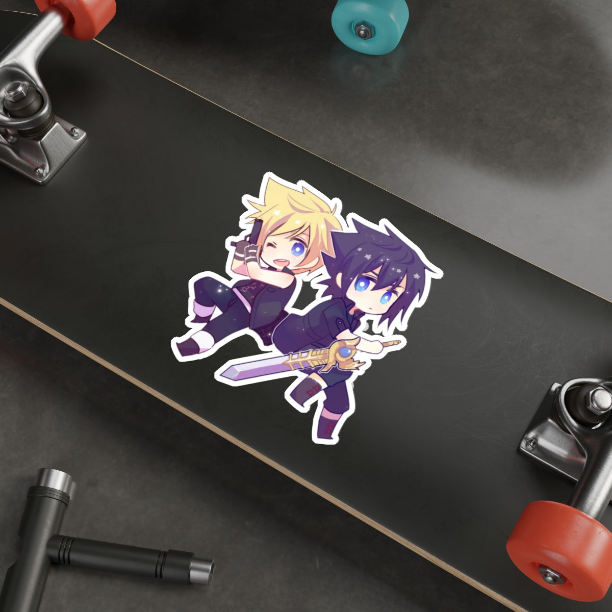 Autocollant étanche FFXV - Autocollant de voiture en vinyle de jeu premium Chibi Prompto et Noctis - Autocollant Final Fantasy 15 pour fenêtre