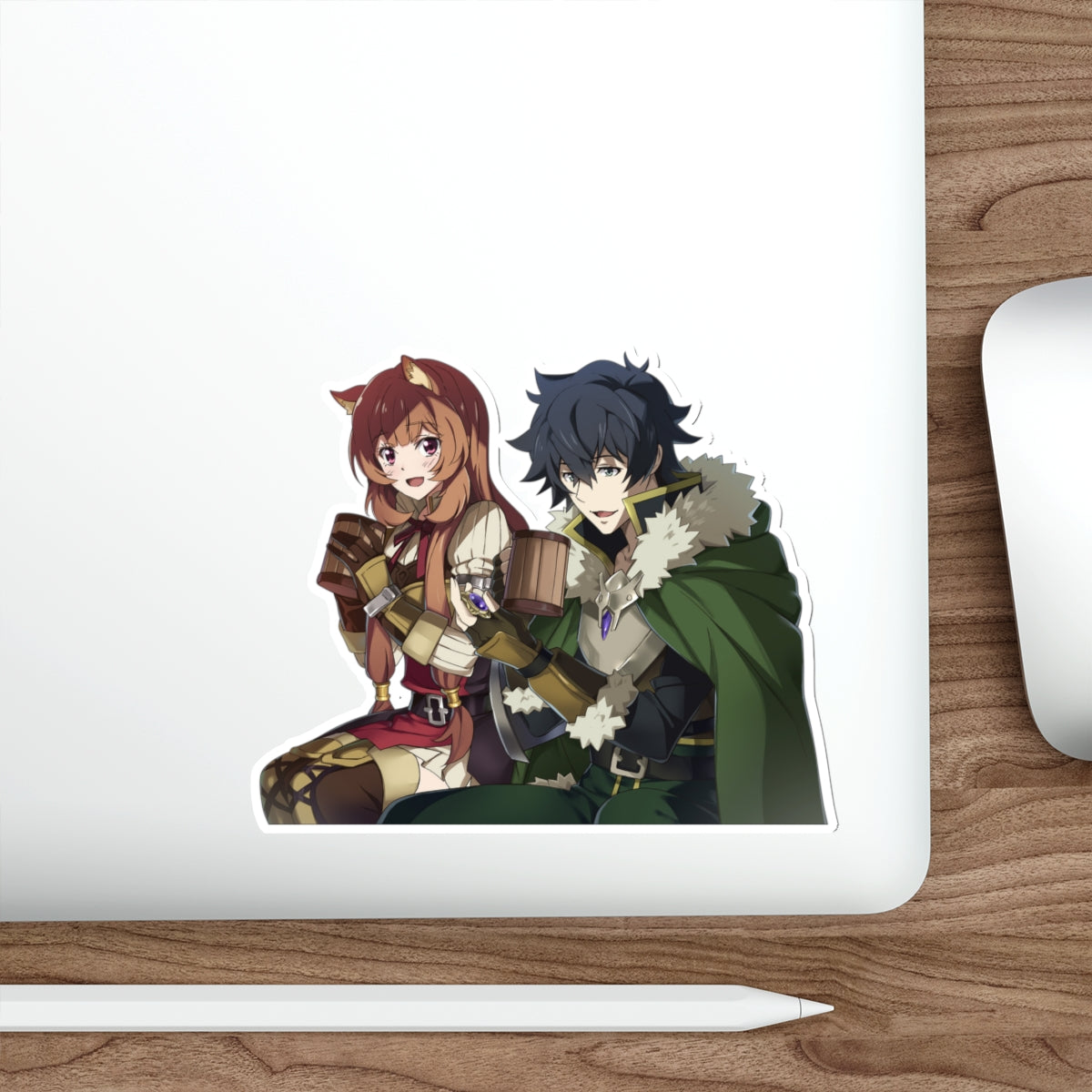 Autocollant imperméable The Rising of the Shield Hero - Autocollant en vinyle Anime Raphtalia et Naofumi Iwatani - Autocollant pour pare-chocs de voiture - Autocollant pour ordinateur portable