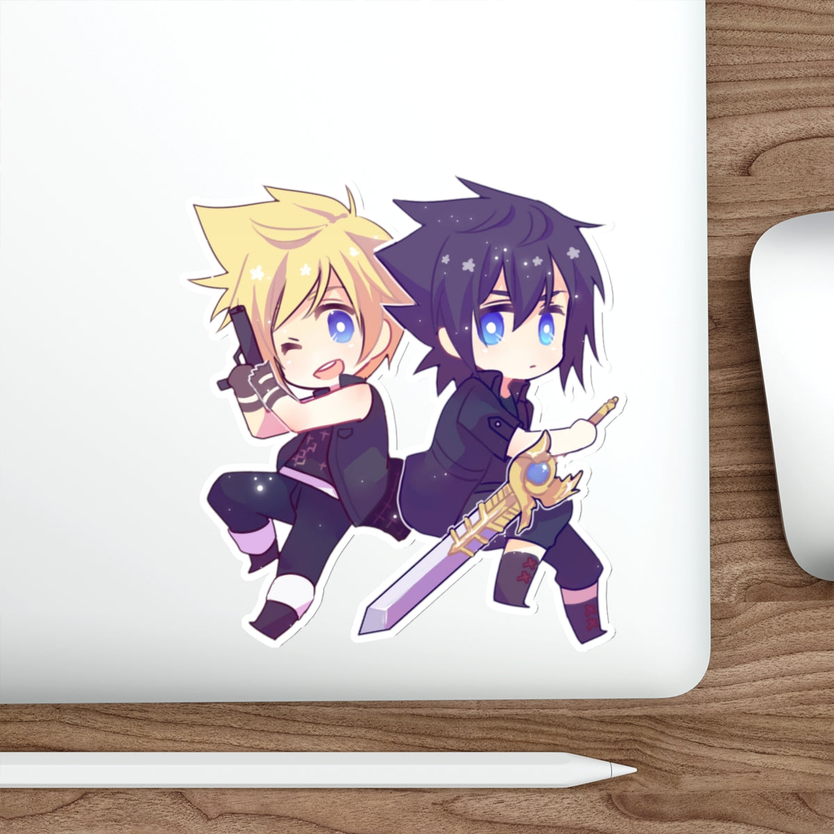 Autocollant étanche FFXV - Autocollant de voiture en vinyle de jeu premium Chibi Prompto et Noctis - Autocollant Final Fantasy 15 pour fenêtre