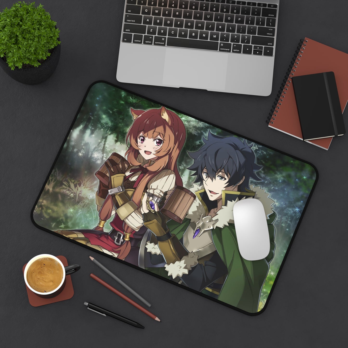 The Rising of the Shield Hero Desk Mat - Raphtalia and Naofumi Iwatani Anime Mousepad - Non Slip Manga Playmat