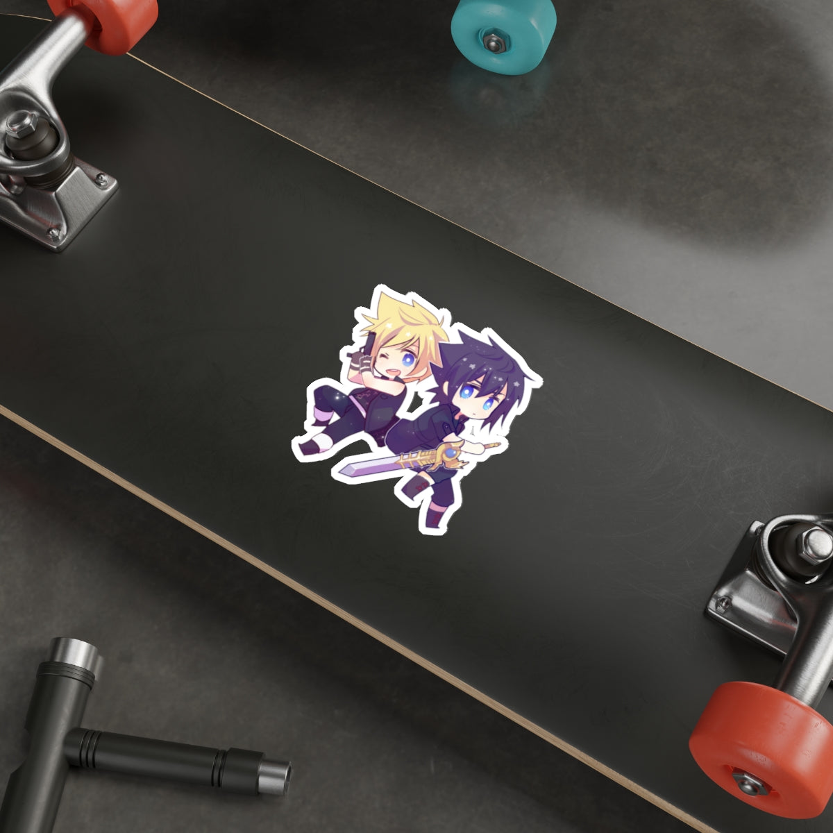 Autocollant étanche FFXV - Autocollant de voiture en vinyle de jeu premium Chibi Prompto et Noctis - Autocollant Final Fantasy 15 pour fenêtre