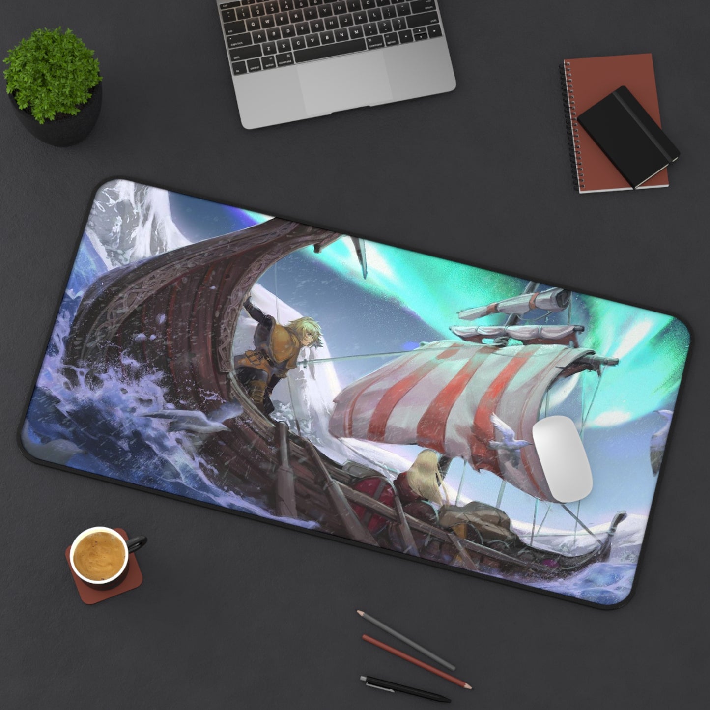 Vinland Saga Desk Mat - Thorfinn and Canute Drakkar Anime Mousepad - XXL Gaming Mousepad - Non Slip Manga Playmat - Viking Gift