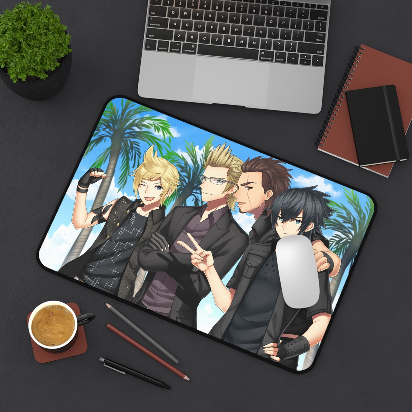 Final Fantasy 15 Party Members Desk Mat - FFXV Gaming Mousepad - XXL Non Slip Anime Playmat - Prompto Ignis Gladiolus Noctis