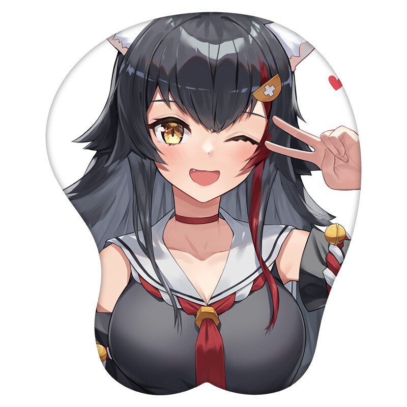 3D Mouse Pad Ookami Mio Hololive  Anime Wrist Rest Silicone Sexy Creative Gaming Mousepad Mat