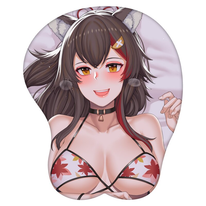 3D Mouse Pad Ookami Mio Hololive  Anime Wrist Rest Silicone Sexy Creative Gaming Mousepad Mat