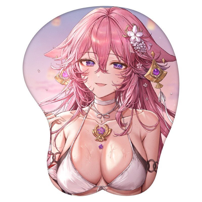 3D Mouse Pad Yae Miko Genshin Impact  Anime Wrist Rest Silicone Sexy Creative Gaming Mousepad Mat