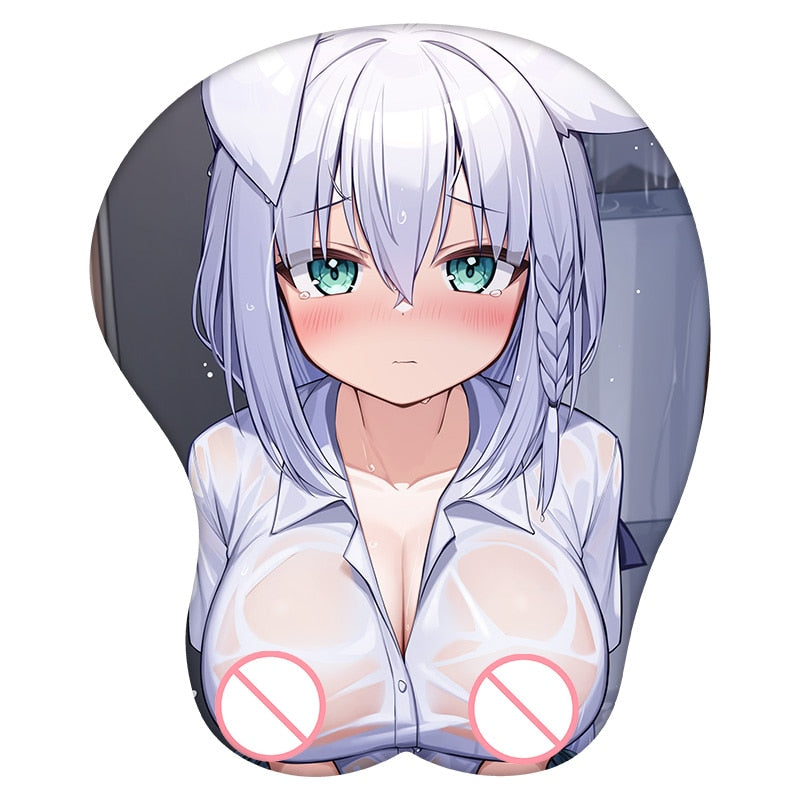 3D Mouse Pad Shirakami Fubuki Hololive  Anime Wrist Rest Silicone Sexy Creative Gaming Mousepad Mat