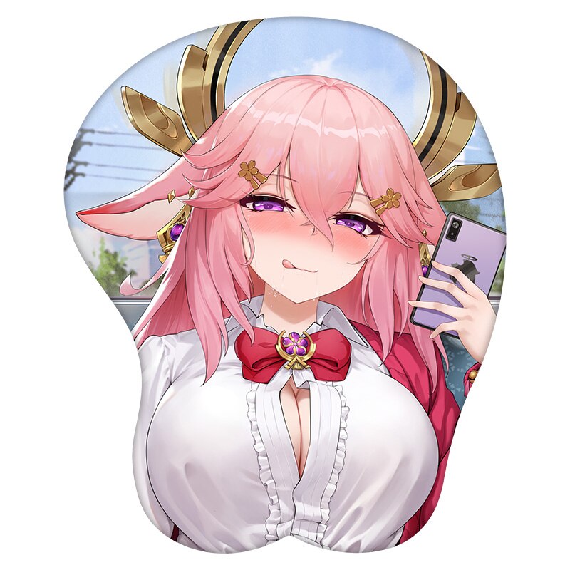 3D Mouse Pad Yae Miko Genshin Impact  Anime Wrist Rest Silicone Sexy Creative Gaming Mousepad Mat