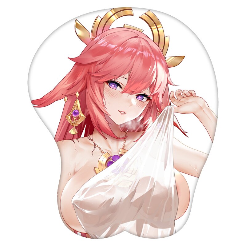 3D Mouse Pad Yae Miko Genshin Impact  Anime Wrist Rest Silicone Sexy Creative Gaming Mousepad Mat