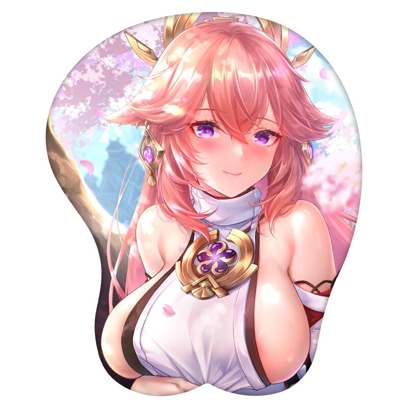 3D Mouse Pad Yae Miko Genshin Impact  Anime Wrist Rest Silicone Sexy Creative Gaming Mousepad Mat