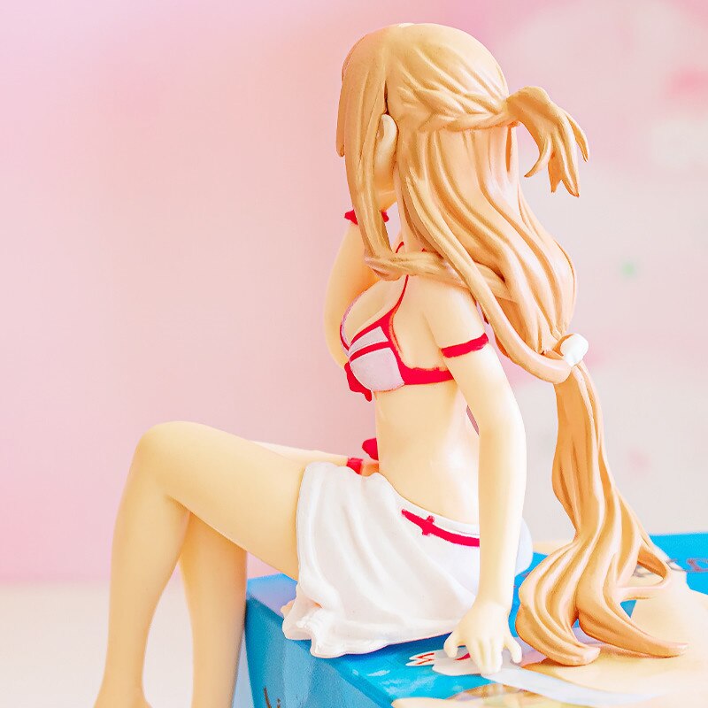 13 Cm Mini Anime Sword Art Online Yuuki Asuna Sitting Posture Noodle Stopper Sexy Girls PVC Action Figure Collectible Model Toys