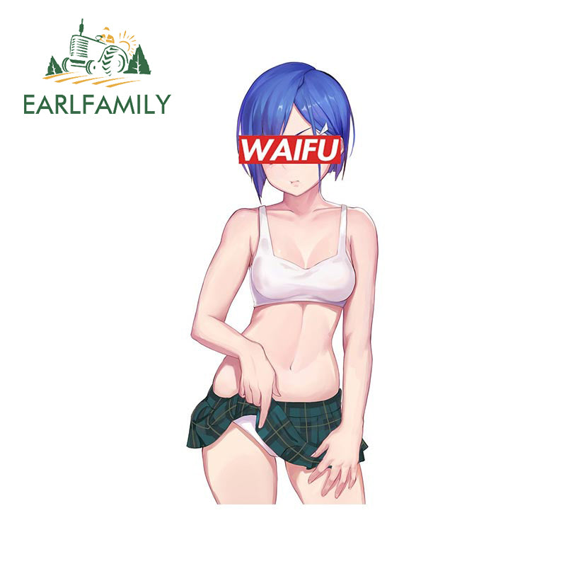 EARLFAMILY 13cm x 5.7cm for Sexy Girl Waifu Car Stickers Anime Creative Decals Scratch-Proof Caravan Helmet Decoration Car Good