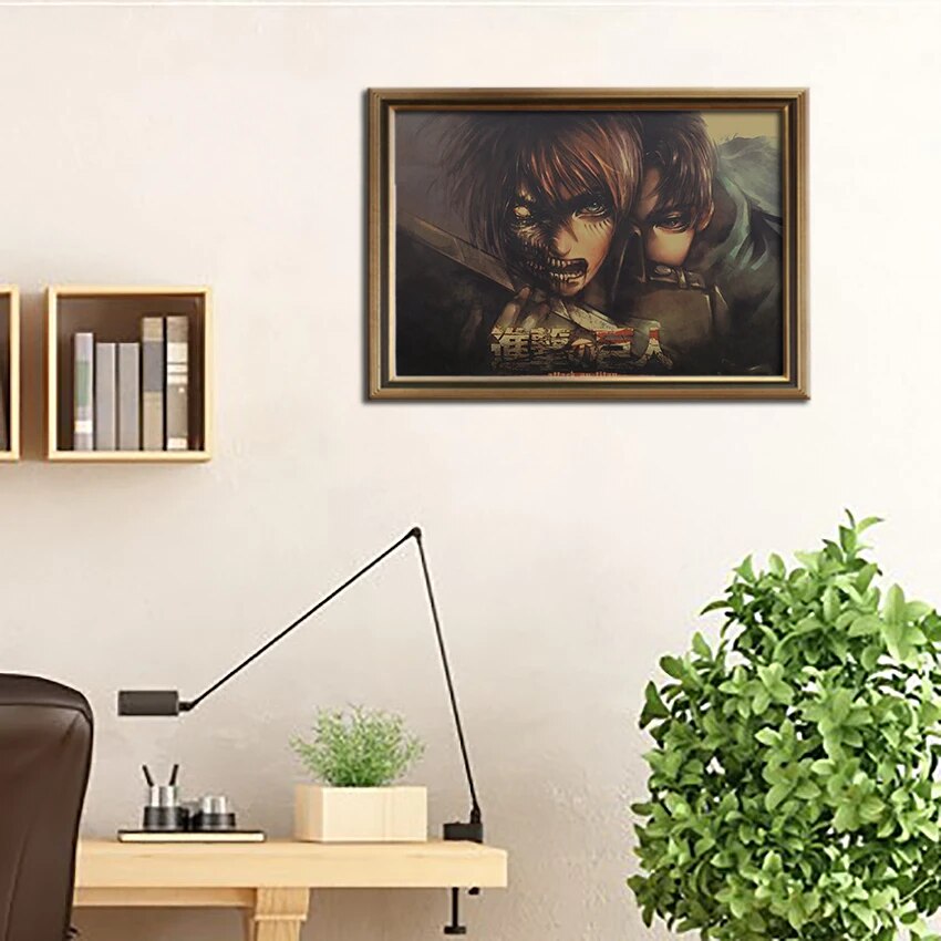 TIE LER Japanese Anime Kraft Paper Poster Attack On Titan Posters Room Bar Home Art Painting Decoration Wall Sticker 50.5X35Cm