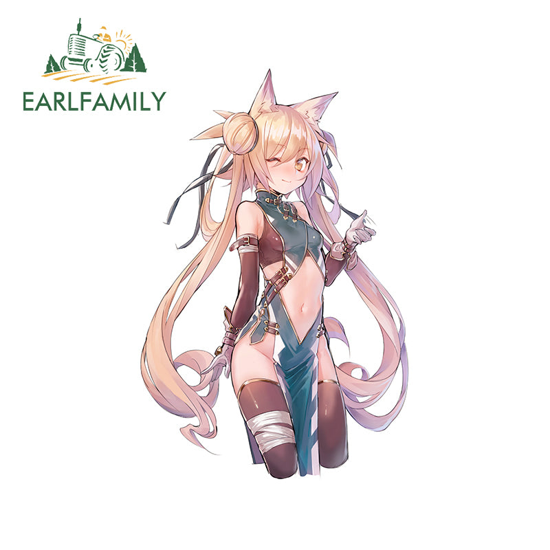 EARLFAMILY 13cm x 8.7cm Animal Ears Bare Shoulders Girl Car Stickers Cute Anime Scratch-Proof Decal Bumper Windows Car Goods