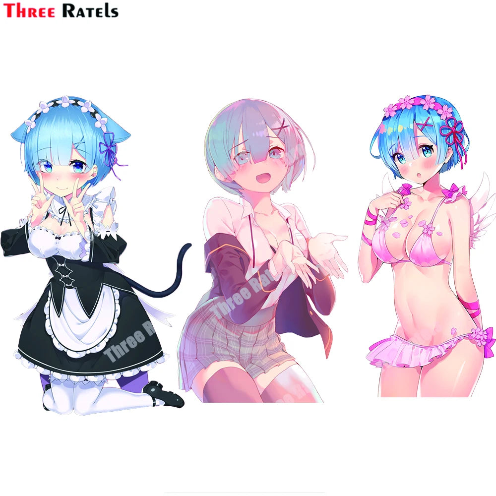 Three Ratels D96  Sexy Cute Anime Girl Re Zero Rem For Car Body External Fuel Tank Cap Trunk Decor Decals And Stickers