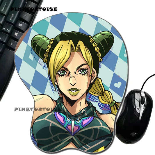 Anime  Anime MousePad Jolyne Cujoh 3D Breast Mouse Pad Silicone Wrist Rest JOJO series Mousepad Hand PC Office Mouse mat