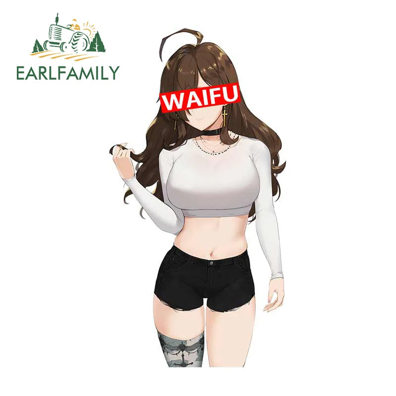 EARLFAMILY 13cm x 5.7cm for Sexy Girl Waifu Car Stickers Anime Creative Decals Scratch-Proof Caravan Helmet Decoration Car Good