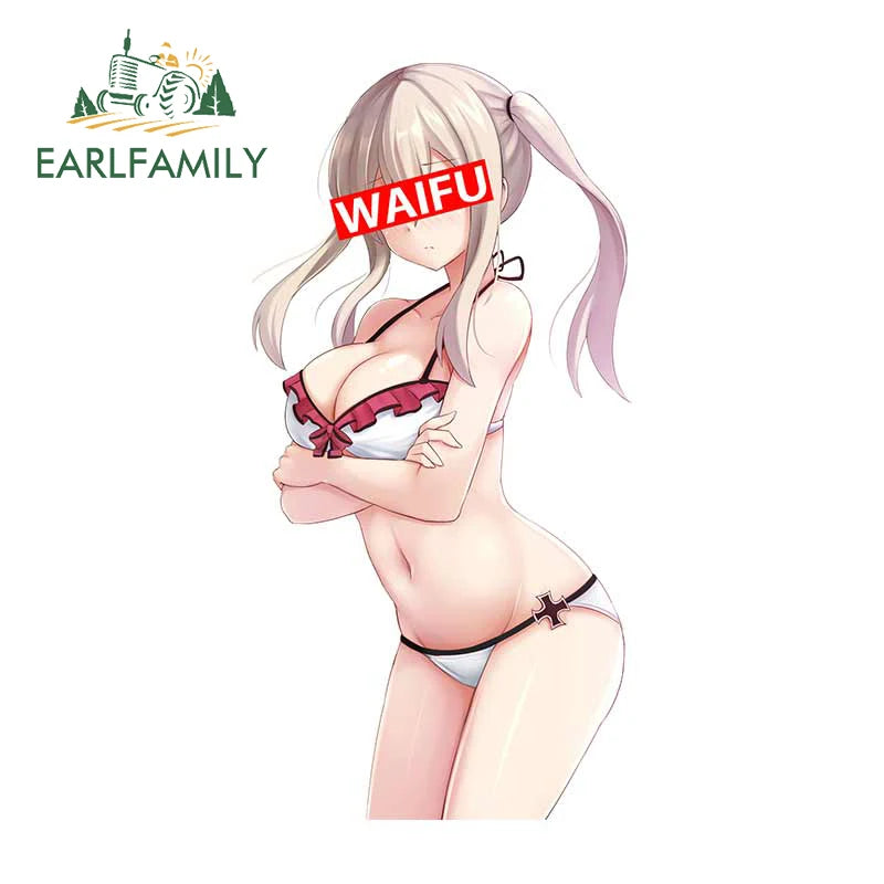 EARLFAMILY 13cm x 5.7cm for Sexy Girl Waifu Car Stickers Anime Creative Decals Scratch-Proof Caravan Helmet Decoration Car Good