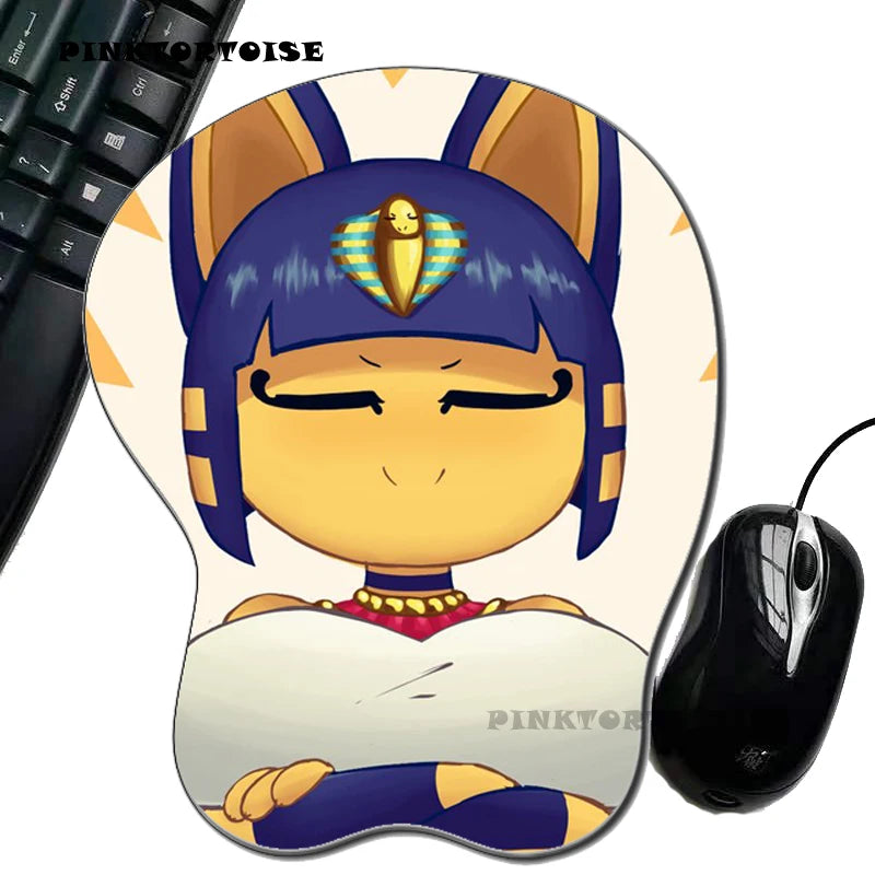 PINKTORTOISE Anime Crossing Ankha Silicone 3D Breast Mouse Pad Silicone Wrist Rest Mousepad Chest Mouse Hand PC Office Mouse mat