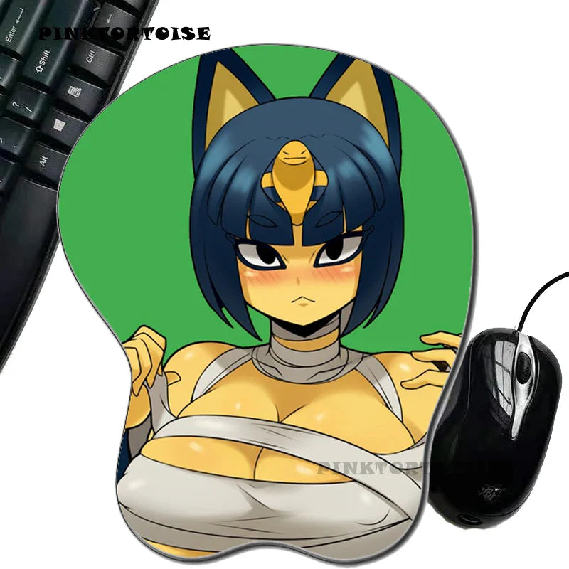 Anime  Anime MousePad Animal Crossing Ankha 3D Breast Mouse Pad Silicone Wrist Rest Mousepad Hand PC Office Mouse mat