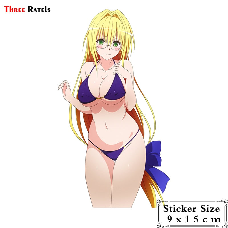 Three Ratels TRL599# 9x15cm Anime Sexy Beauty Girl With Bikini And Yellow Long Hair Funny Car Stickers Styling Removable Decal