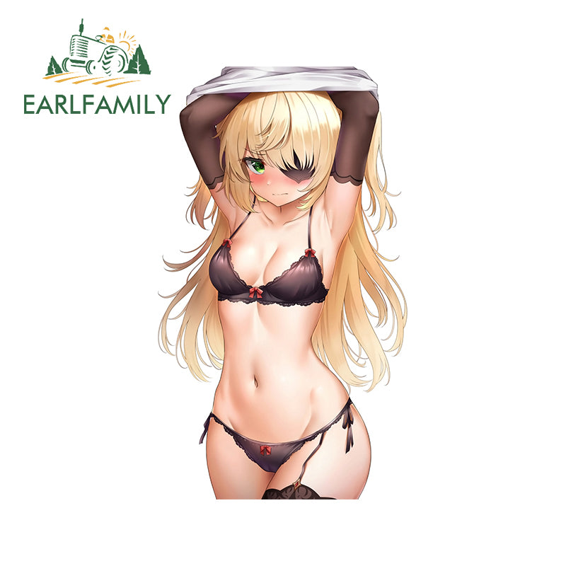 EARLFAMILY 13cm x 7.5cm Undressed Fischl Car Sticker Waifu Caravan Waterproof Anime Decal Creative Scratch-Proof Sunboard Decor